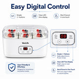 VacLife Yogurt Maker with 6 Glass Jars, Digital Timer & Temperature Control, Homemade Greek Yogurt Machine with BPA-Free Lid, Easy to Clean Yogurt Maker for Family Use, White