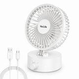 VacLife Personal Desk Fan, USB-C Rechargeable & Plug-in Small Fan, Portable Table Fan with 3 Speeds, Adjustable Tilt Angle, Quiet Mini Fan for Office Desk, Bedroom, Travel, White