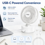 VacLife Personal Desk Fan, USB-C Rechargeable & Plug-in Small Fan, Portable Table Fan with 3 Speeds, Adjustable Tilt Angle, Quiet Mini Fan for Office Desk, Bedroom, Travel, White