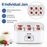 VacLife Yogurt Maker with 6 Glass Jars, Digital Timer & Temperature Control, Homemade Greek Yogurt Machine with BPA-Free Lid, Easy to Clean Yogurt Maker for Family Use, White