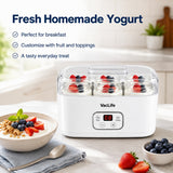VacLife Yogurt Maker with 6 Glass Jars, Digital Timer & Temperature Control, Homemade Greek Yogurt Machine with BPA-Free Lid, Easy to Clean Yogurt Maker for Family Use, White